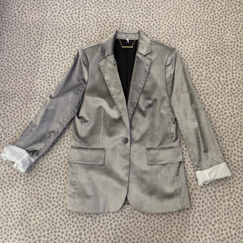 Frame Denim Gray Blazer With Gold Chain Detail
